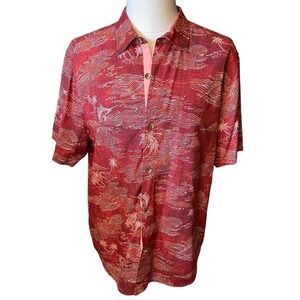 Tommy Bahama Hawaiian Camp Shirt 2XL Red Swordfish Palm Trees Silk Blend Coastal